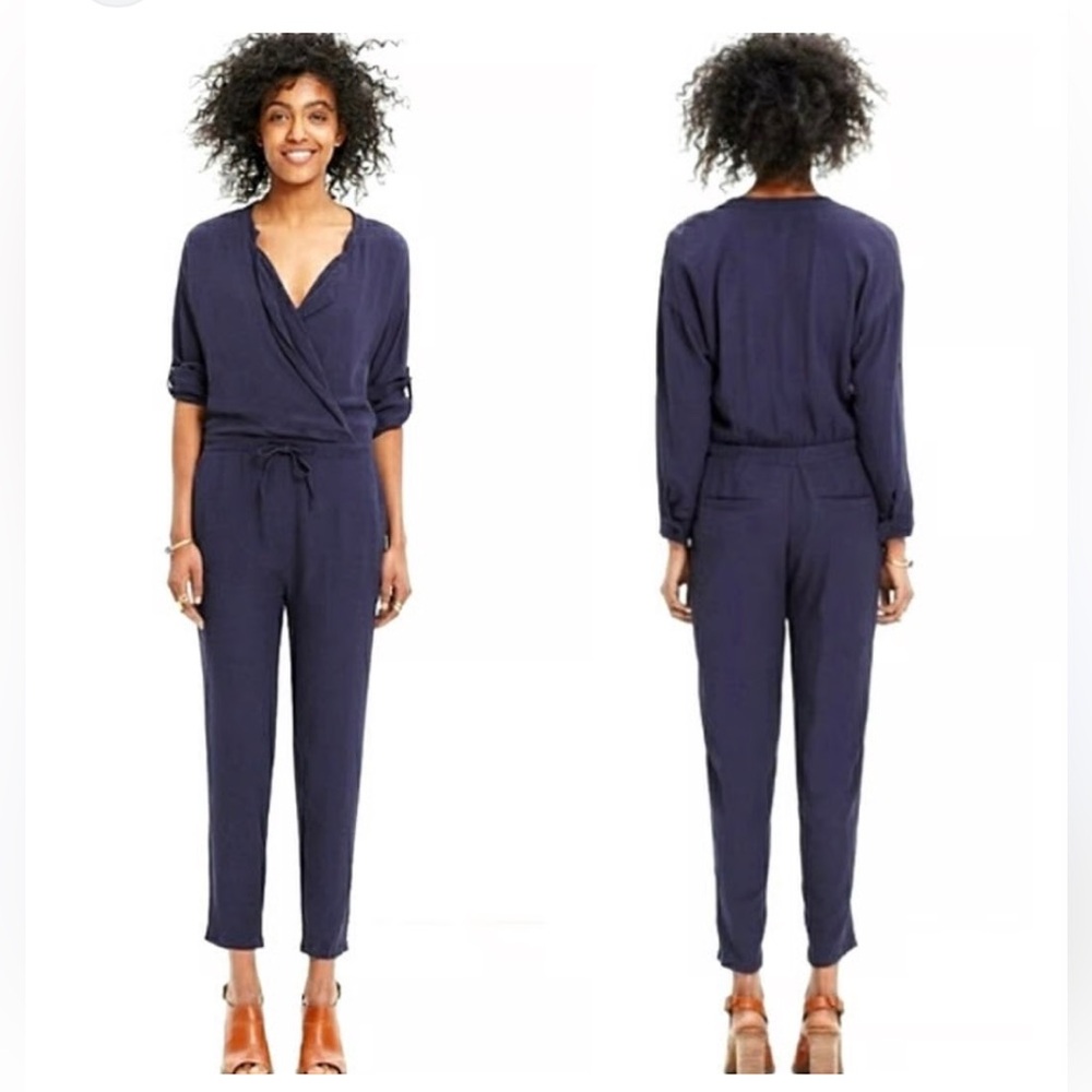 Madewell Drapey Tie-Waist Utility Jumpsuit – Navy – Size Large